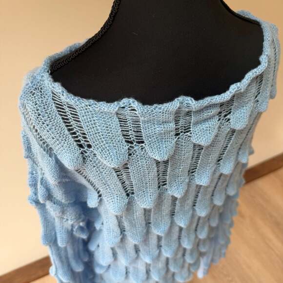 Light Blue Women's Open Knit Scallop-Trim Sweater - Picture 4 of 13